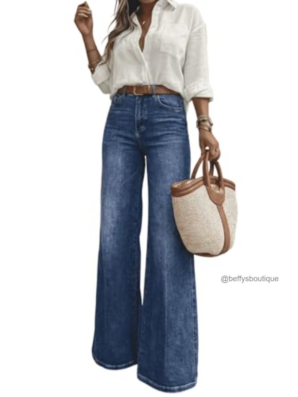High Waisted Wide Leg Jeans Womens Long Denim Pants Business Casual